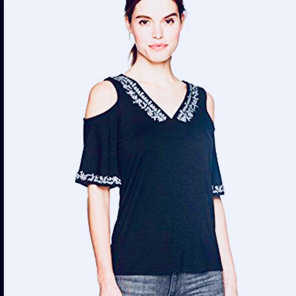 Adrianna Papell Cold-Shoulder Top w/ Embroidery